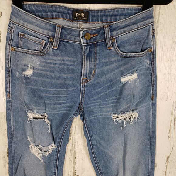 D-ID New York Destroyed Medium Wash Blue Denim Skinny Jeans Women's Size 26 - Picture 2 of 11